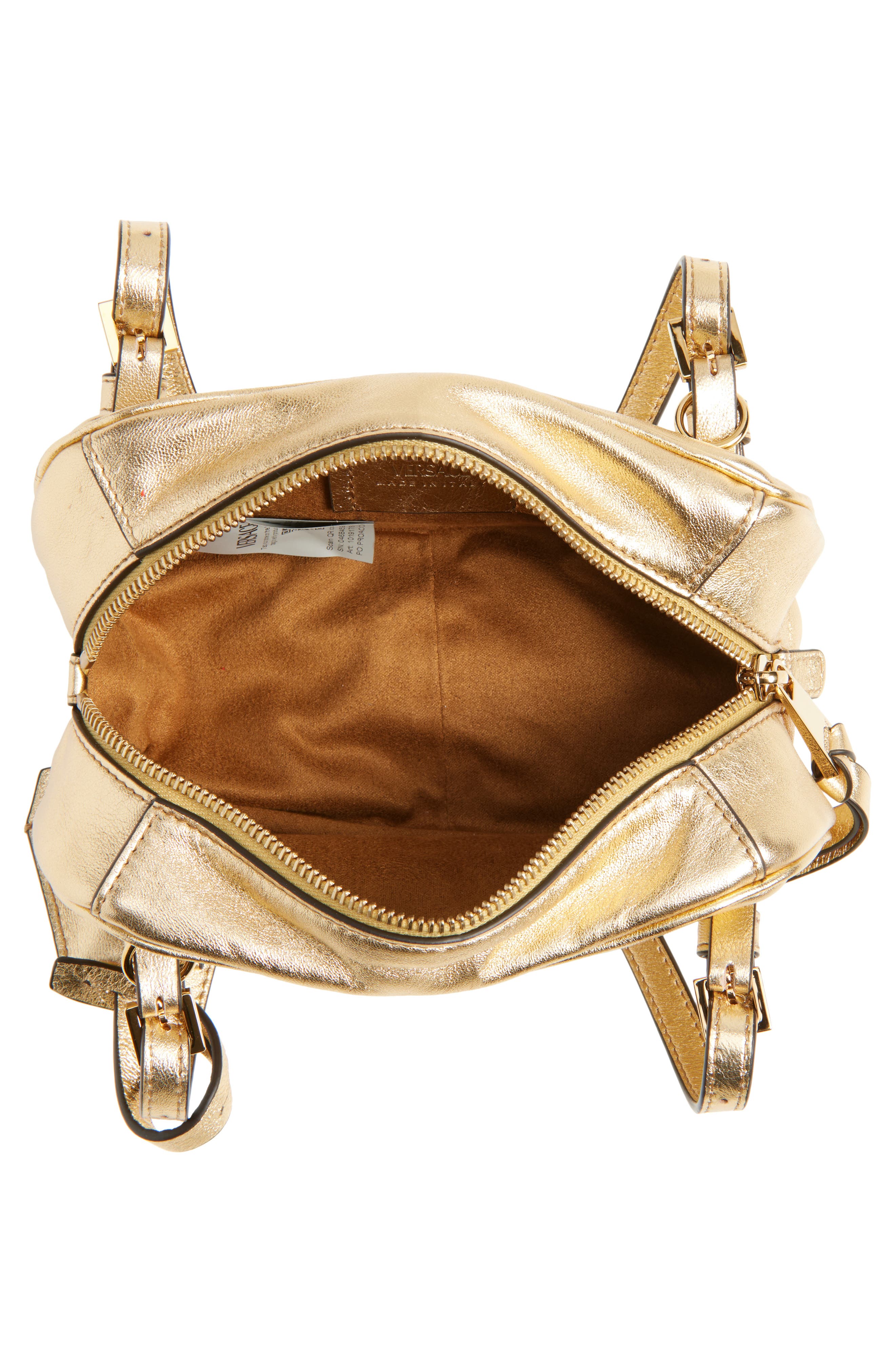 Versace Mini Tag Bowling Metallic Leather Shoulder Bag, Alternate, color, 