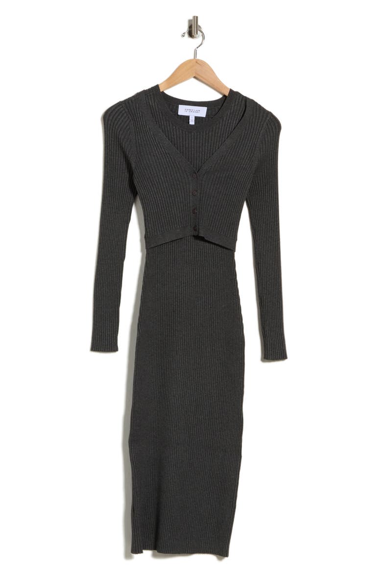 Fable Double Layer Ribbed Sweater Dress, Main, color, GREY MELAN