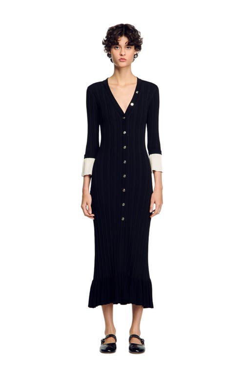 Sandro Two-tone Knit Maxi Dress In Black