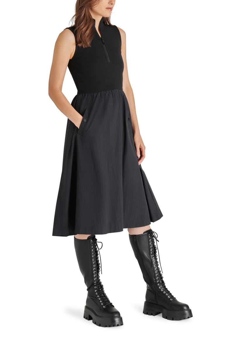 Berlin Sleeveless Half-Zip A-Line Dress, Alternate, color, BLACK