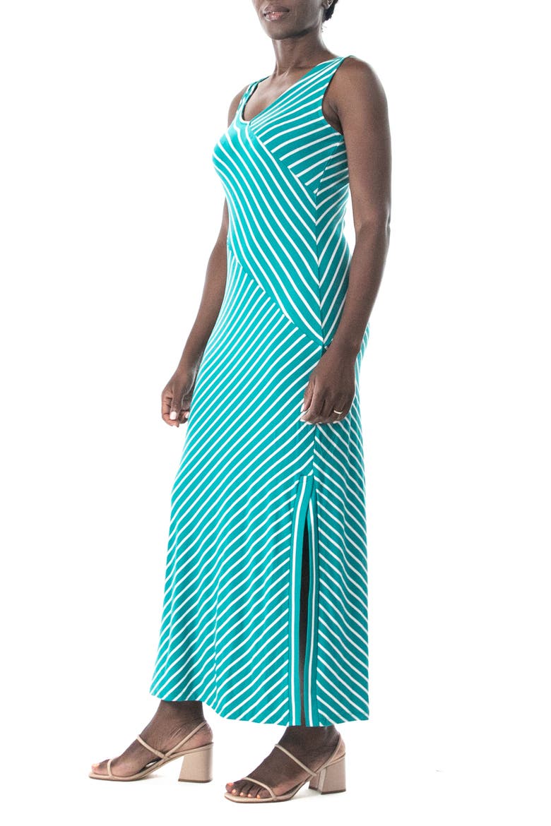 V-Neck Stripe Maxi Dress, Alternate, color, OCEAN/ WHITE