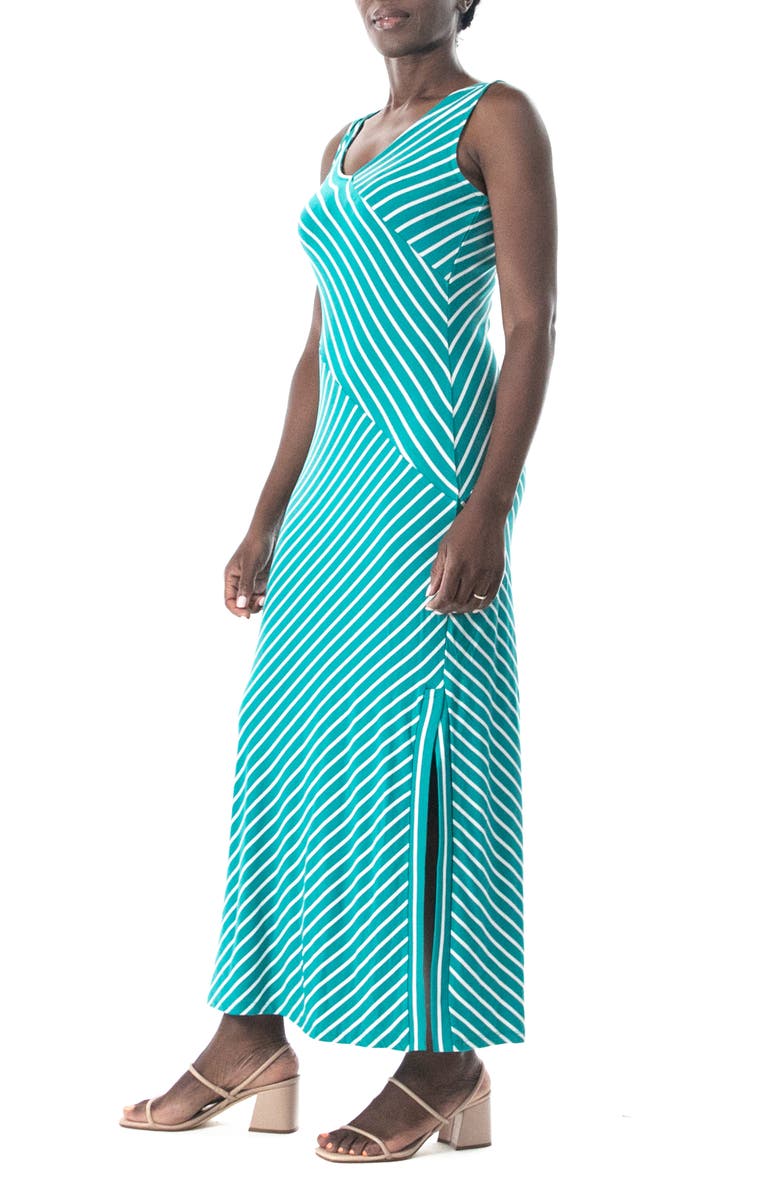 Nina Leonard V-Neck Stripe Maxi Dress, Alternate, color, Ocean/ White