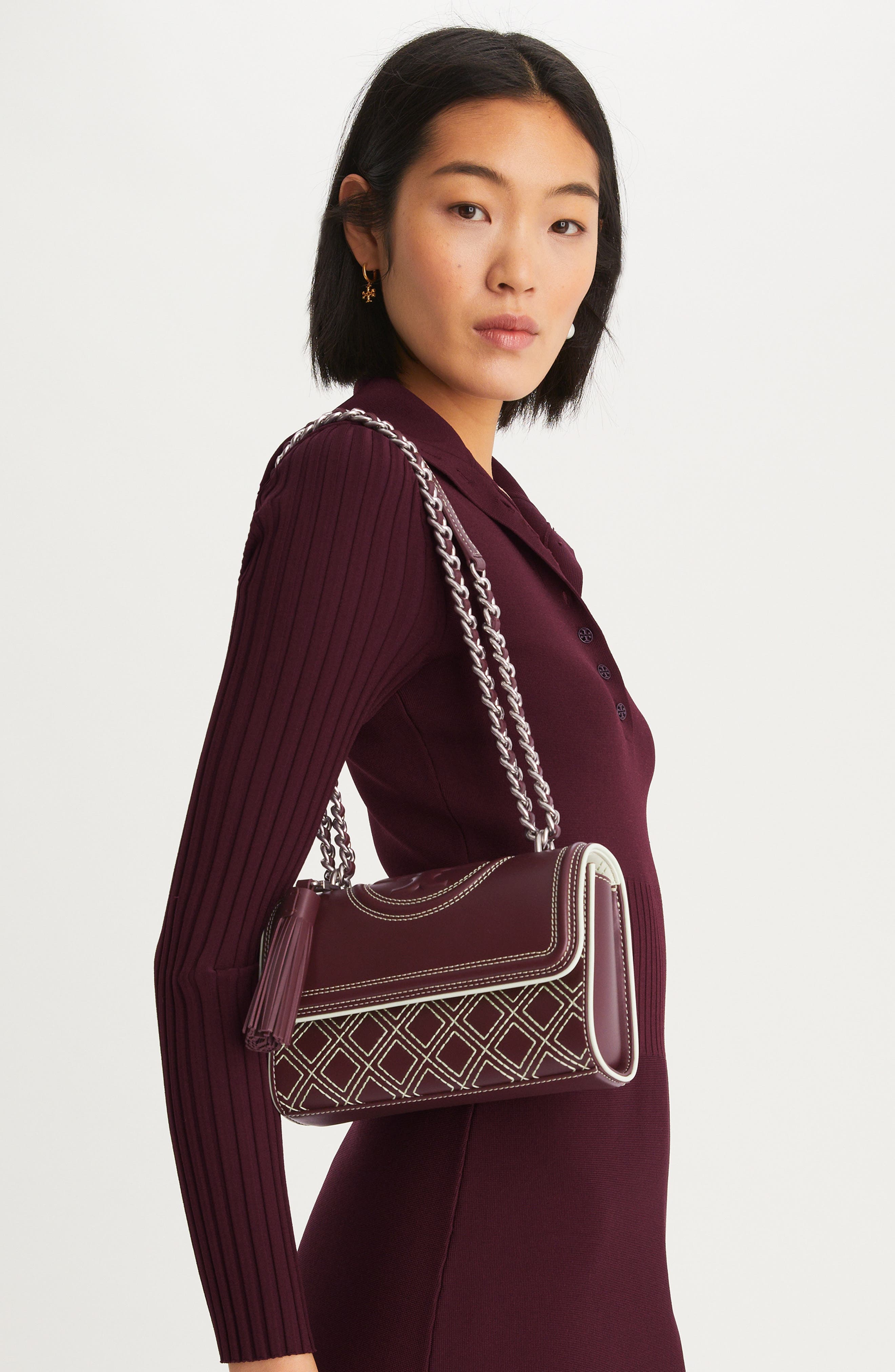 Tory Burch Small Fleming Popstitch Leather Convertible Shoulder Bag, Alternate, color, 