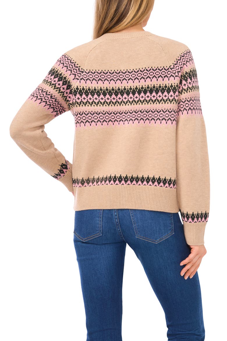 Fair Isle Stripe Cardigan, Alternate, color, BISCUIT HEATHER