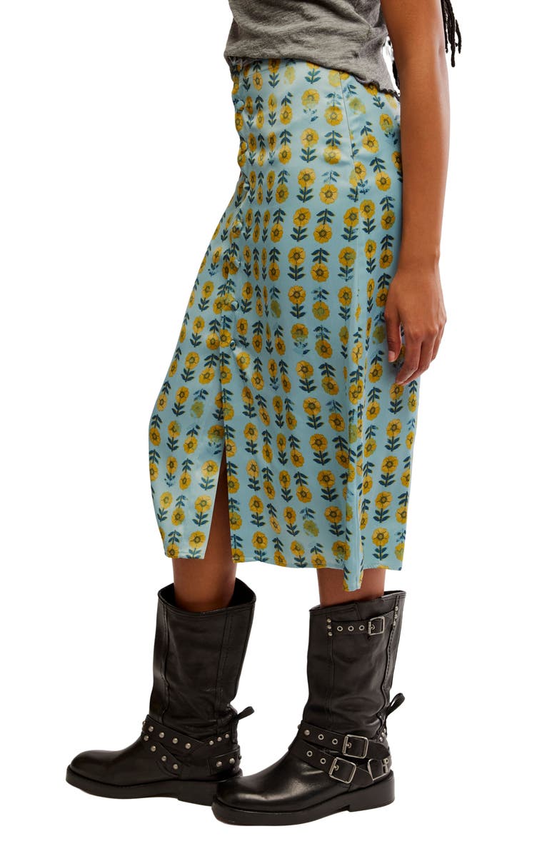 Free People Analise Polka Dot Button-Up Midi Skirt, Alternate, color, Robins Egg Combo