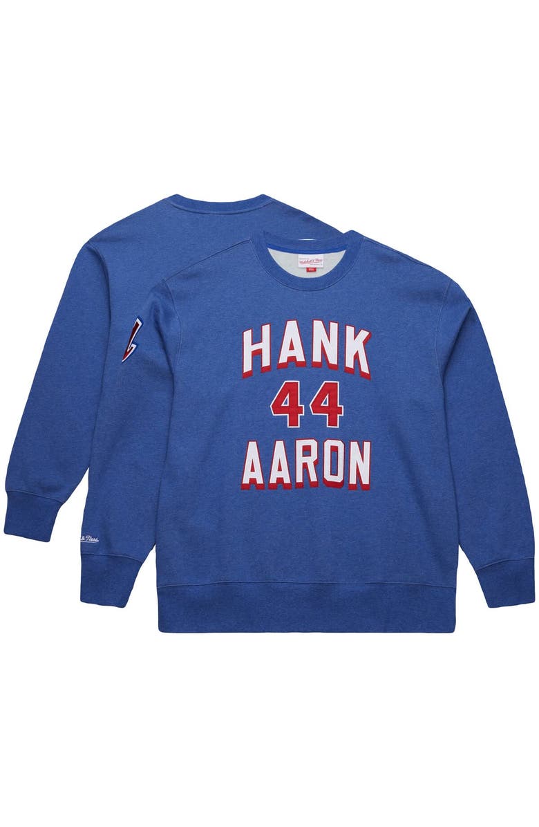 Mitchell & Ness Men's Mitchell & Ness Hank Aaron Royal Atlanta Braves Legends Collection Vintage Logo Fleece Name & Number Pullover Sweatshirt, Main, color,
