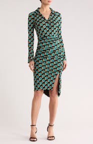 DVF Lilly Johnny Collar Long Sleeve Dress