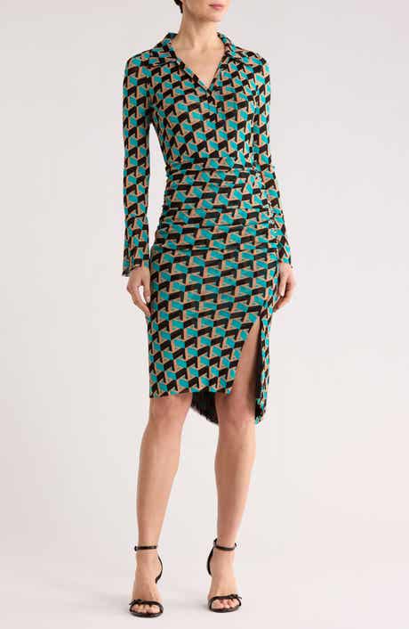 DVF Lilly Johnny Collar Long Sleeve Dress