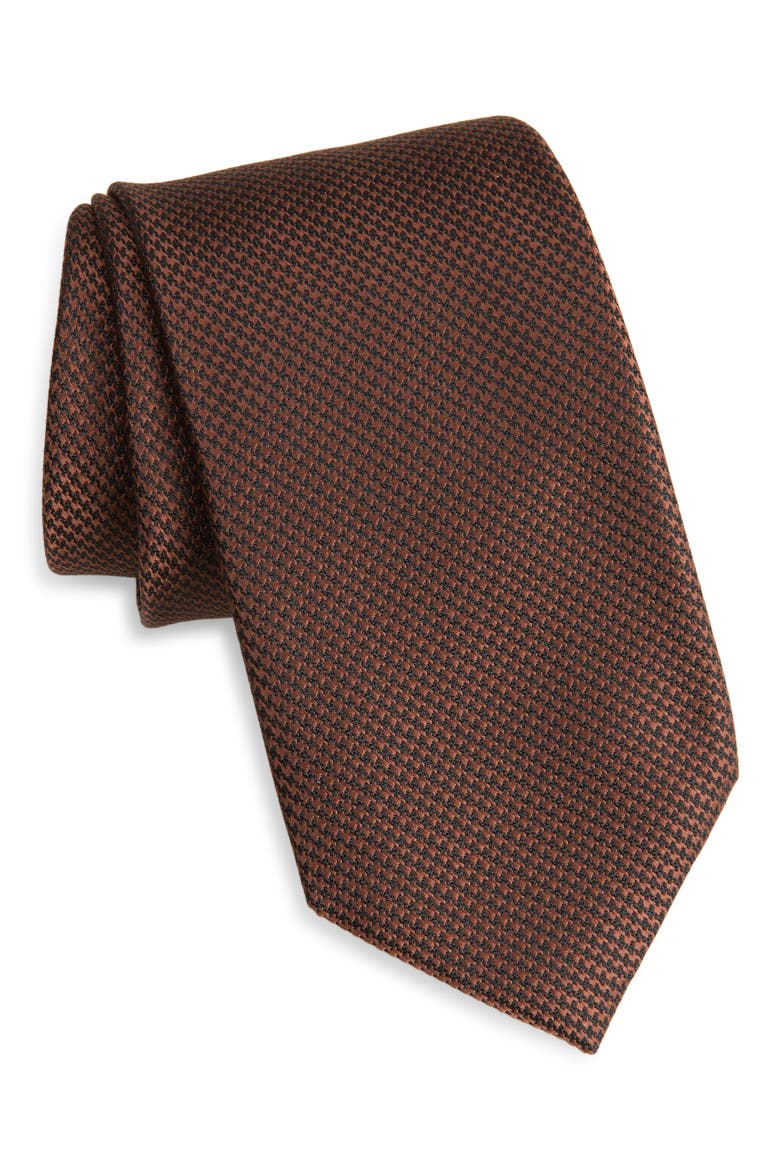 Brown Microhoundstooth Silk Tie, Main, color, CINNAMON