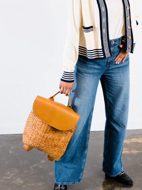 Able Elsa Basketweave Backpack In Cognac In Cognac