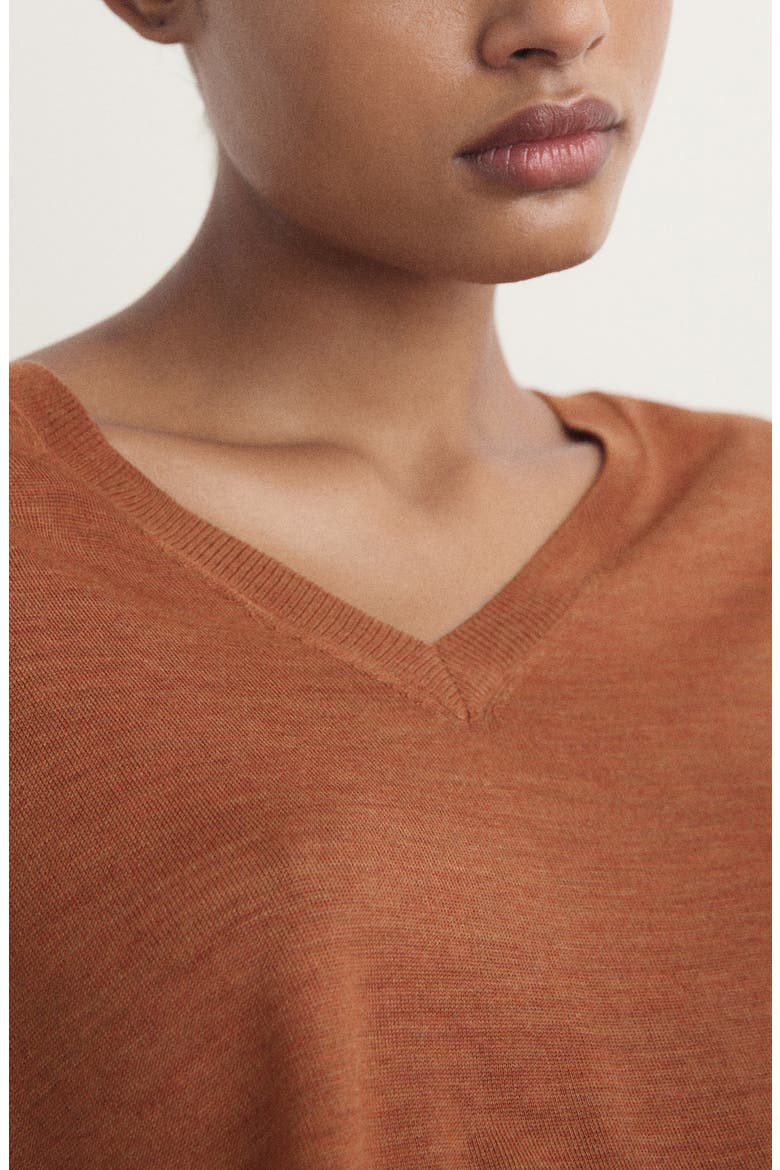 V-Neck Wool Pajama Sweater, Alternate, color, BURNT ORANGE