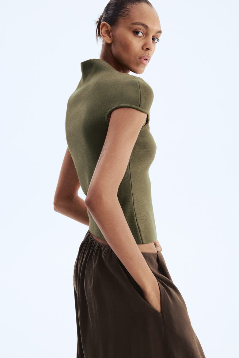Mock Turtleneck Top, Alternate, color, Dark khaki green