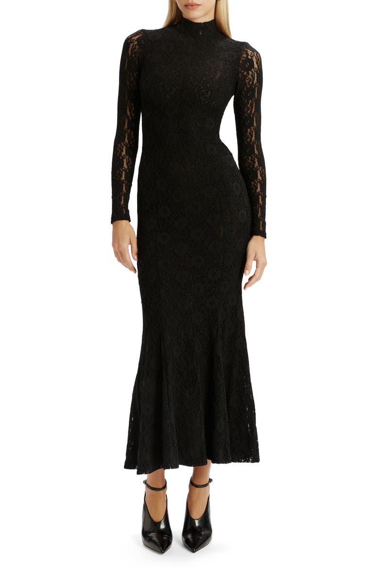 Harlyn Long Sleeve Lace Maxi Dress, Main, color, BLACK
