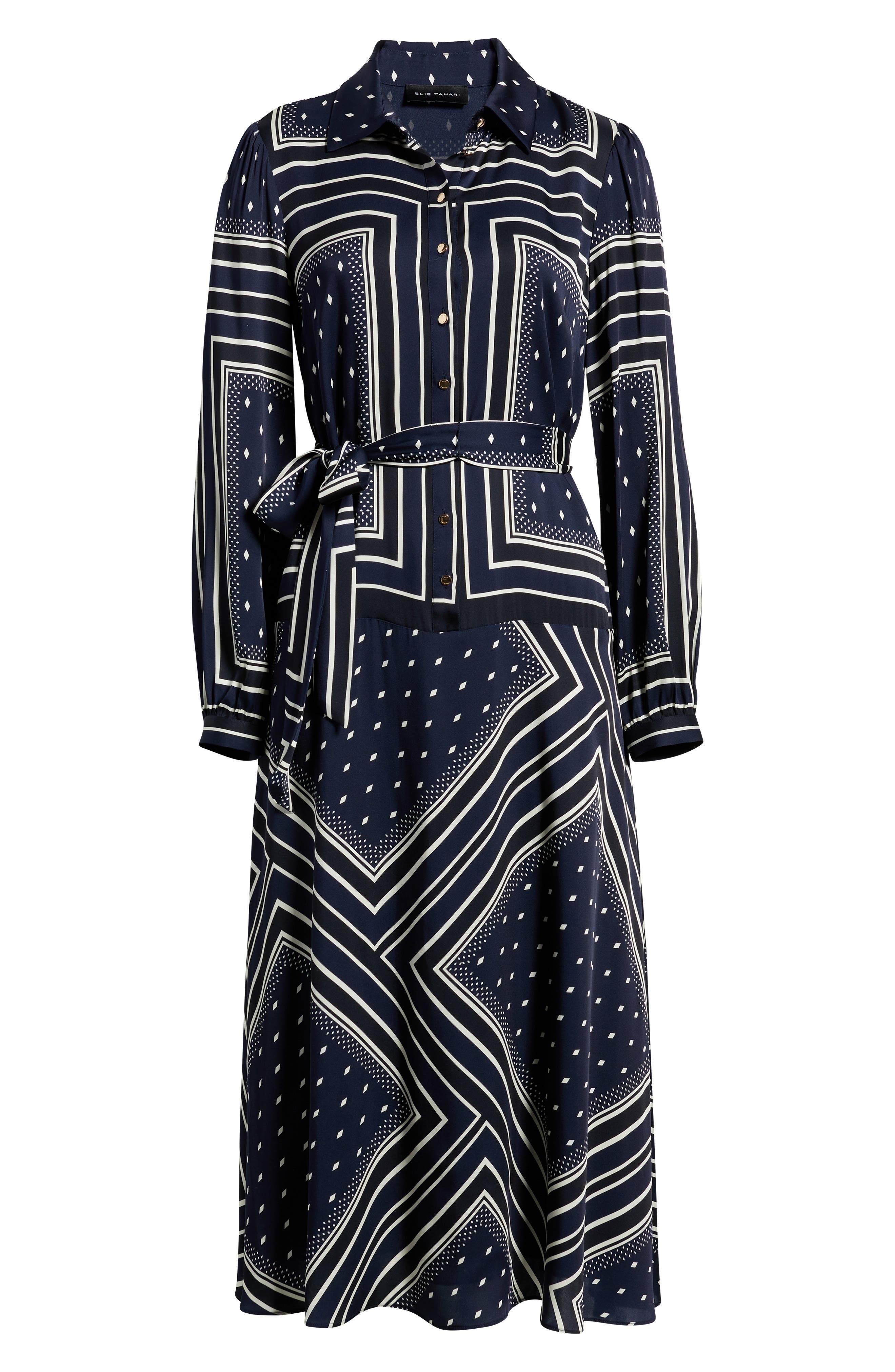 tahari shirt dress Tahari Women's The Johanna Floral & Denim Print Dress - Blue
