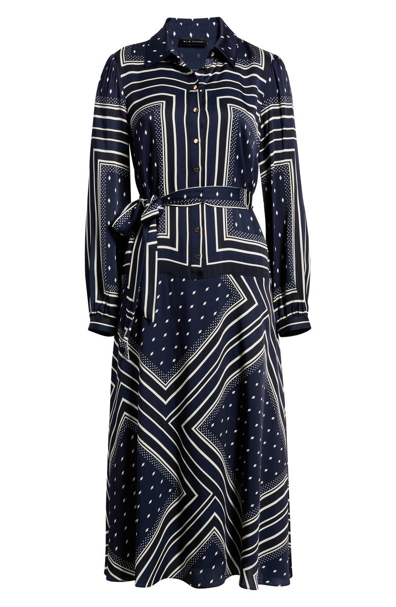 Elie Tahari The Hollie Diamond Rain Print Long Sleeve Silk Blend Midi Shirtdress, Alternate, color, Diamond Rain Print
