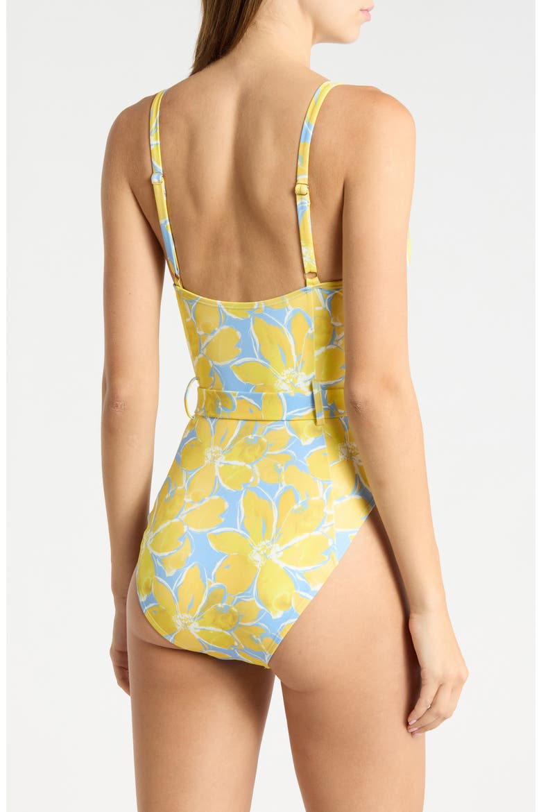 Sally Belted One-Piece Swimsuit, Alternate, color, YELLOW WATERCOLOR GARDENIAS