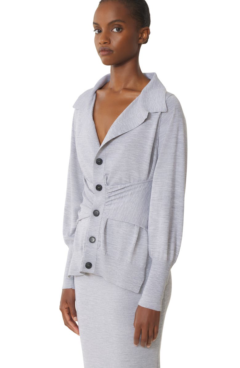 Lanvin Black Draped Wool Cardigan, Alternate, color, Light Grey