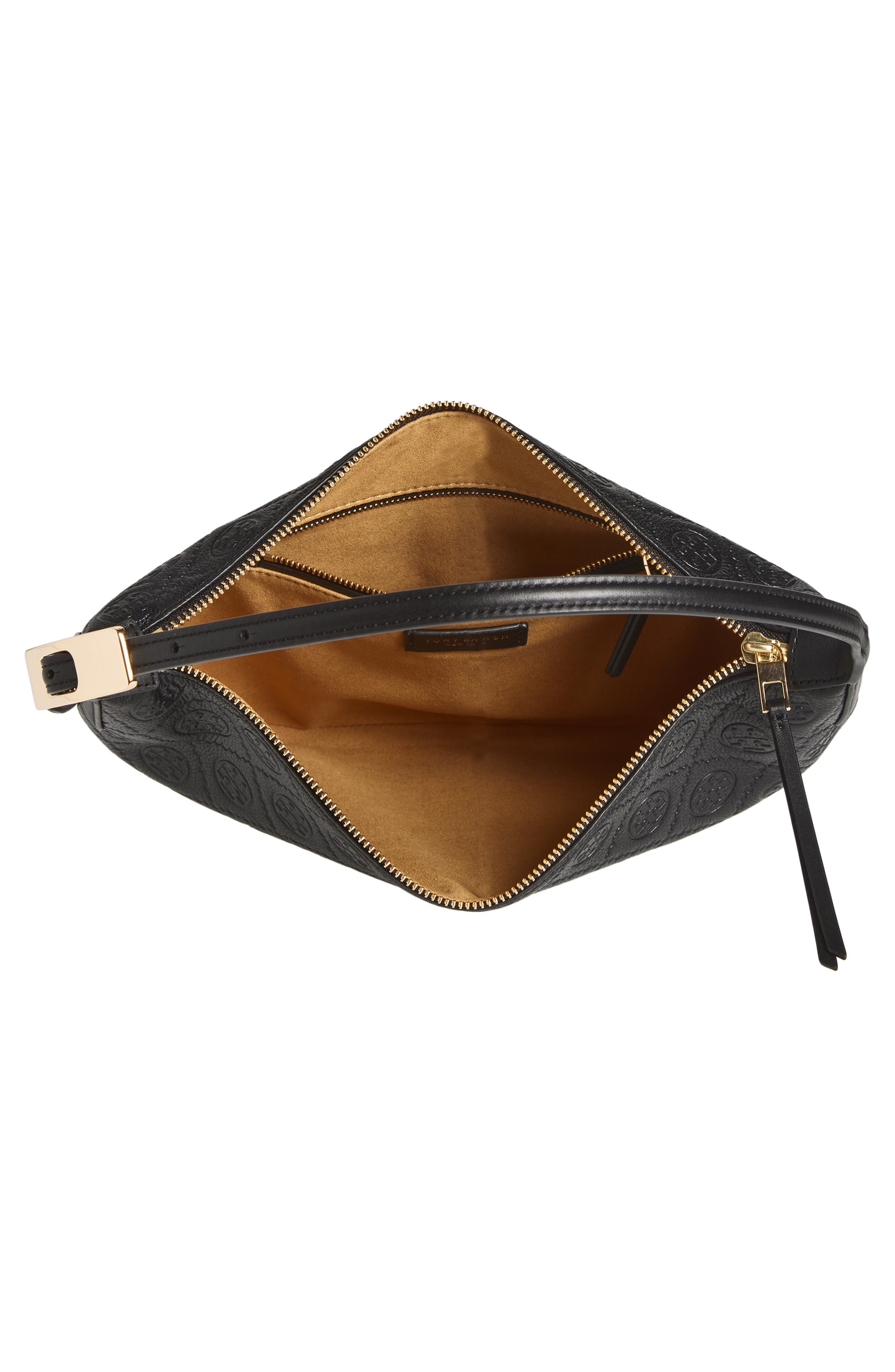 Tory Burch Small T Monogram Pebble Leather Balloon Bag, Alternate, color, Black