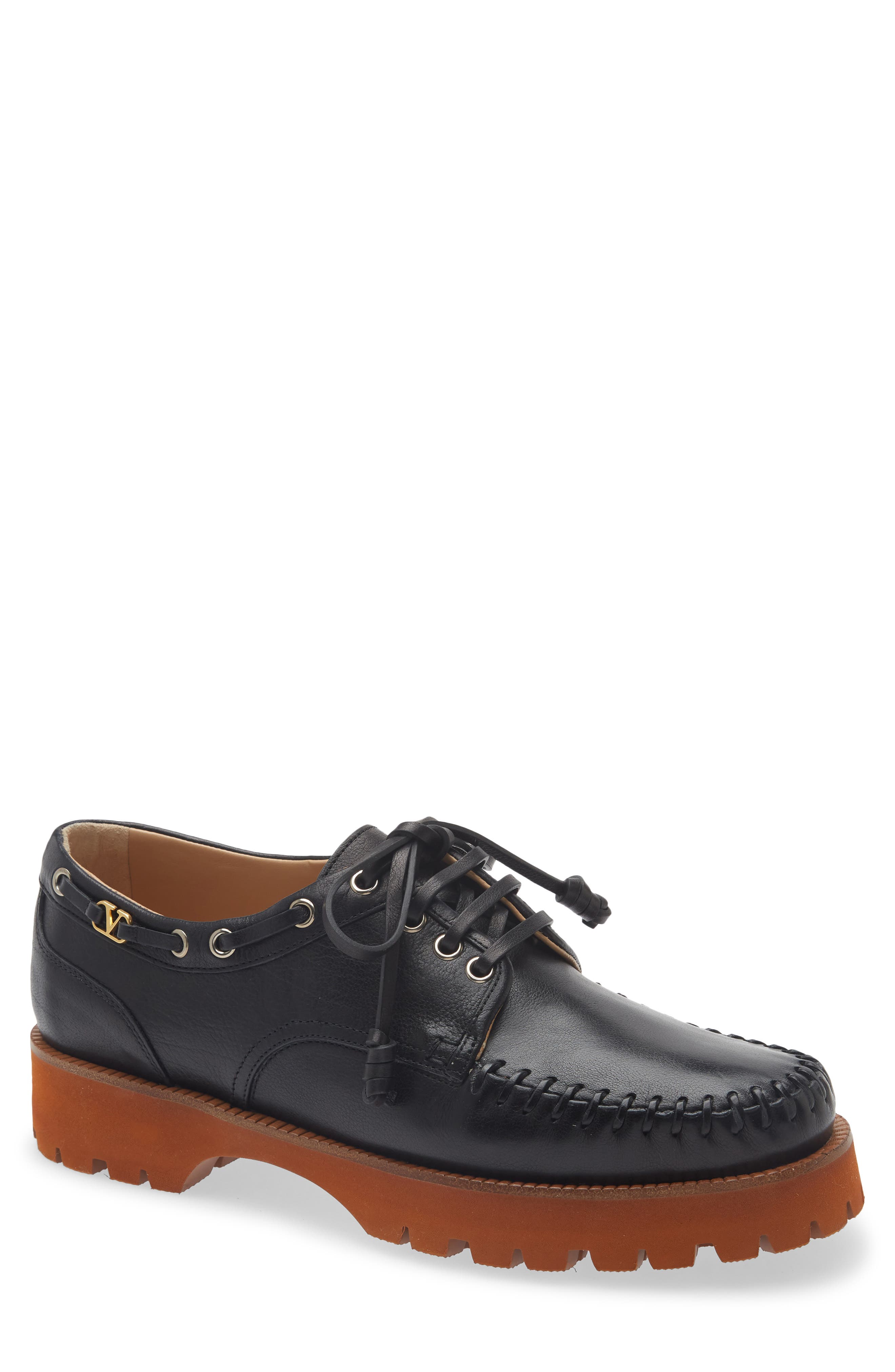 Valentino Garavani Lug Sole Boat Shoe, Main, color, Black