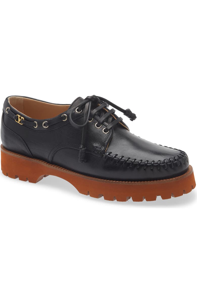 Valentino Garavani Lug Sole Boat Shoe, Main, color, Black