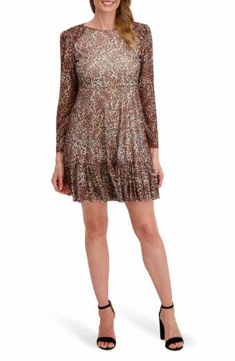 Laundry by Shelli Segal Long Sleeve Leopard Print Mesh Dress