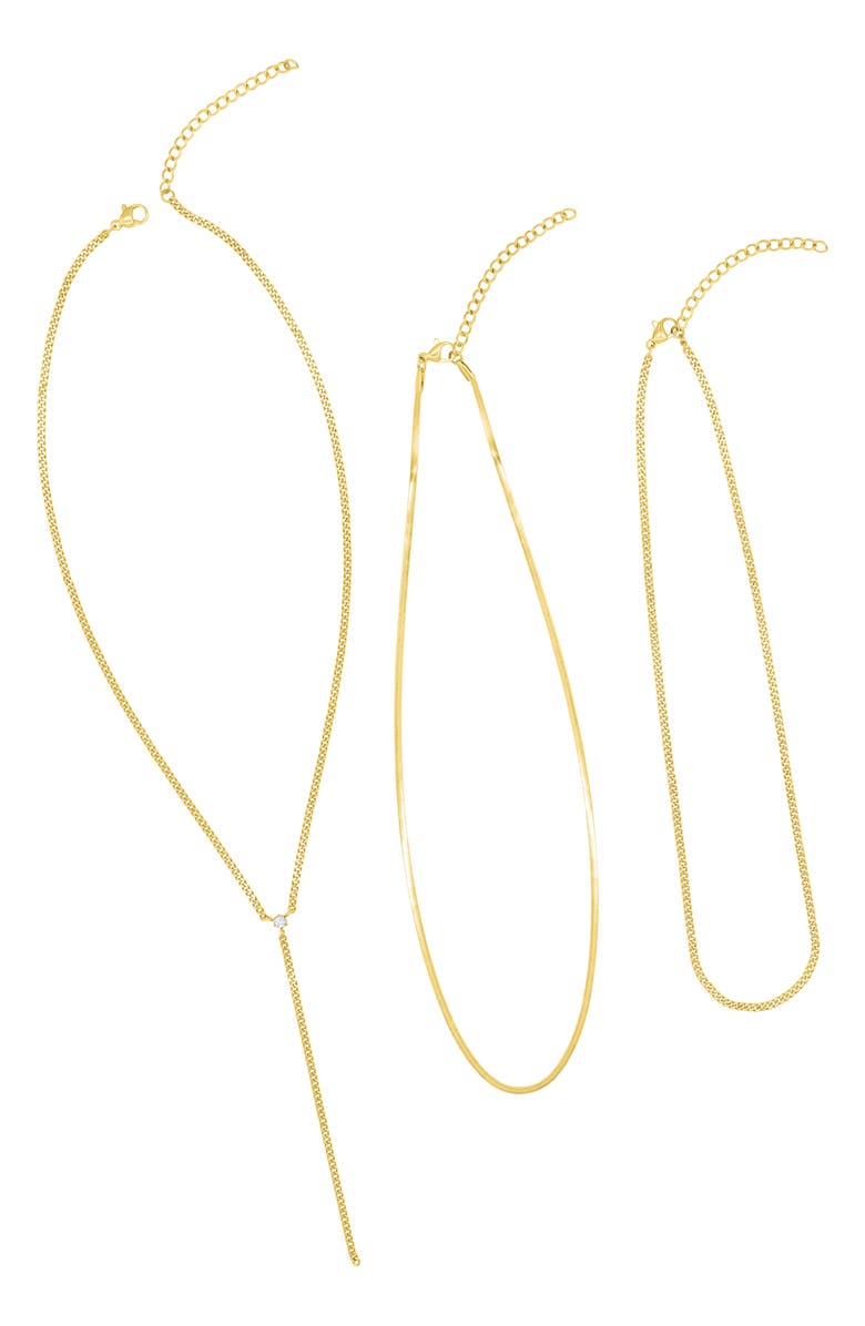 Adornia 3-Piece Mixed Chain Necklace Set, Alternate, color, Gold