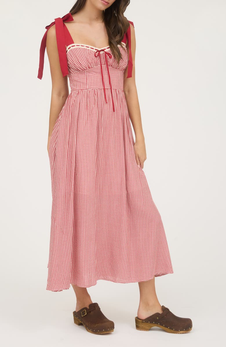 Blu Pepper Gingham Tie Strap Fit & Flare Sundress, Alternate, color, Red