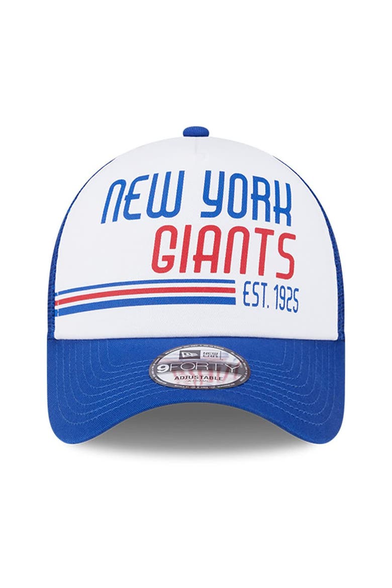 Men's New Era White/Royal New York Giants Stacked A-Frame Trucker 9FORTY Adjustable Hat, Alternate, color, White