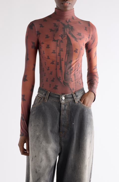 Edenise Teddy Print Long Sleeve Mesh Top