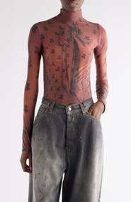 Acne Studios Edenise Teddy Print Long Sleeve Mesh Top