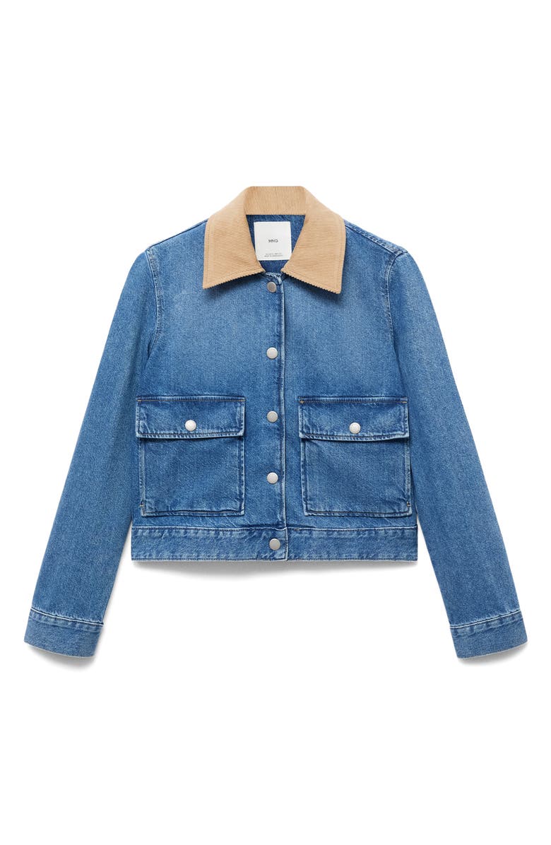 MANGO Denim Jacket with Corduroy Collar, Alternate, color, Medium Blue