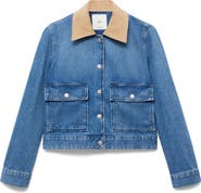 MANGO Denim Jacket with Corduroy Collar