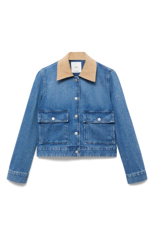 Mango Denim Jacket With Corduroy Collar In Blue