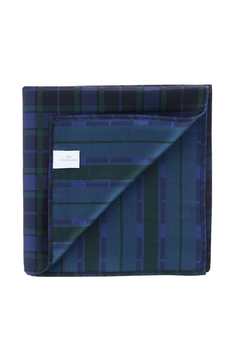 Trafalgar Ives Green and Navy Blackwatch Plaid Silk Pocket Square, Alternate, color, Green And Navy Plaid