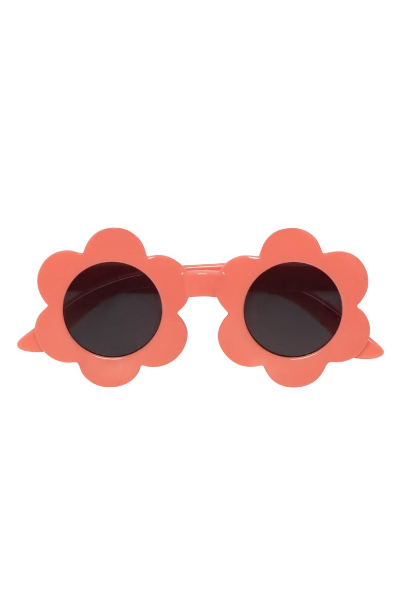 Petit Lem’s Mini Threads Romper Sunhat and Sunglass Set, Alternate, color, Coral Stripe