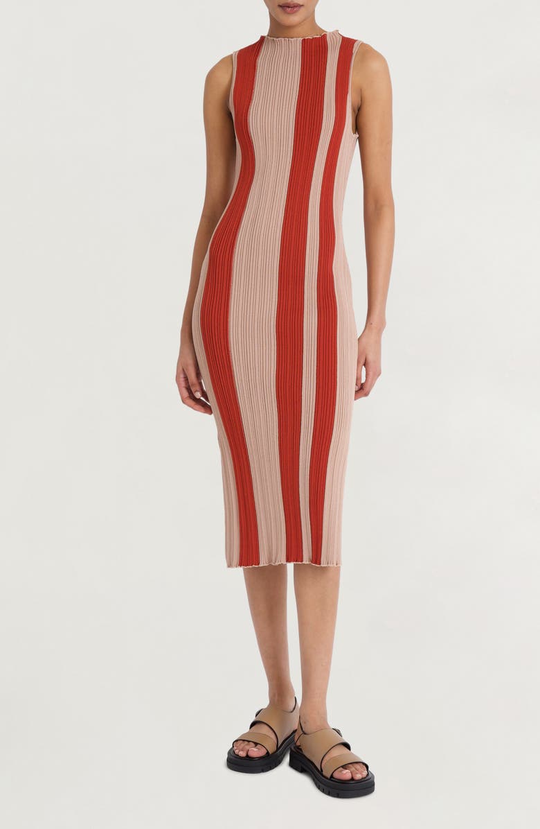 Luxely Stripe Sleeveless Rib Midi Dress, Main, color,