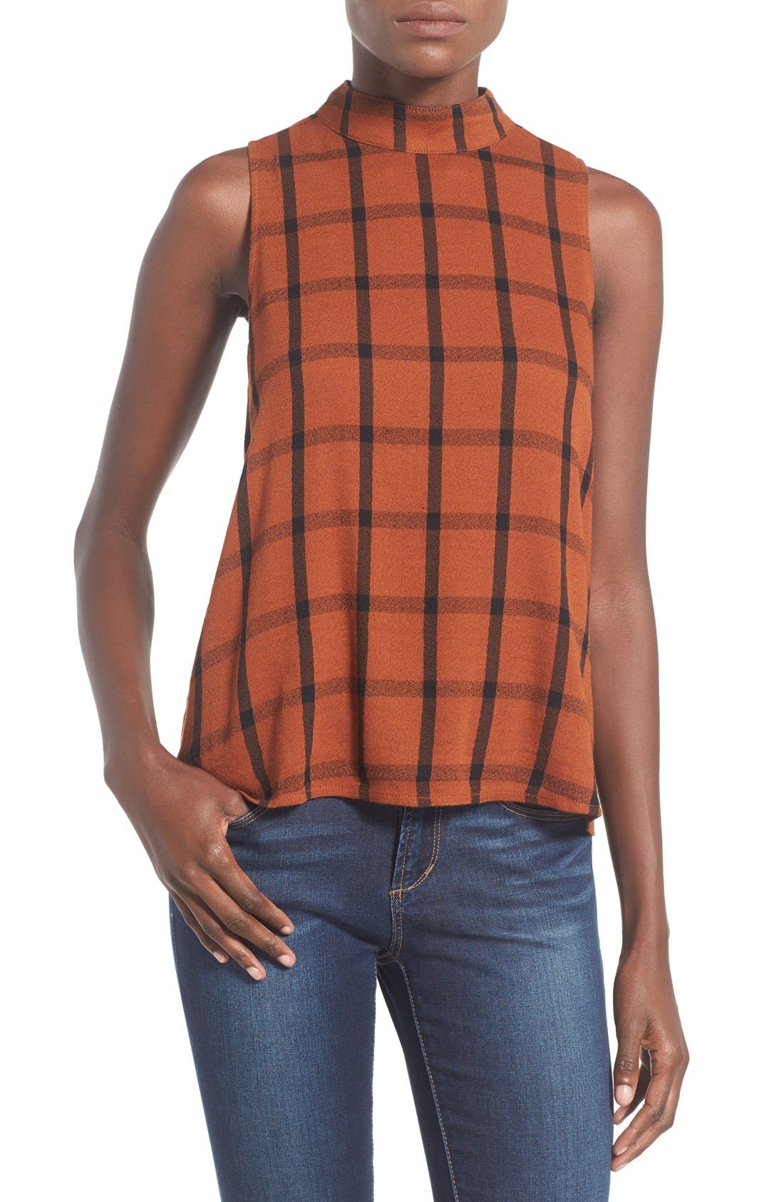 BP. Windowpane Plaid Mock Neck Top