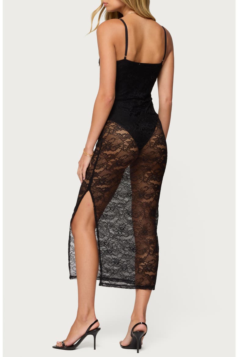 Sheer Lace Midi Body-Con Dress, Alternate, color, BLACK
