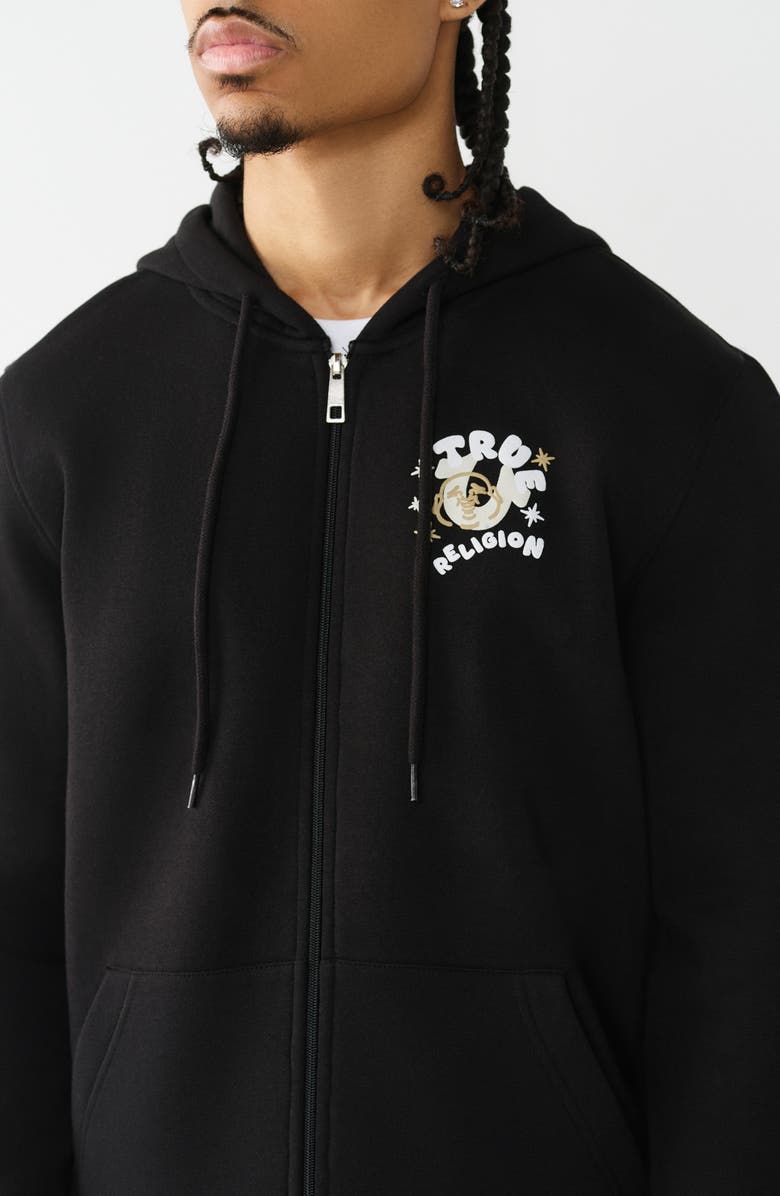 True Religion Puff Buddha Icon Zip Hoodie, Alternate, color, Jet Black
