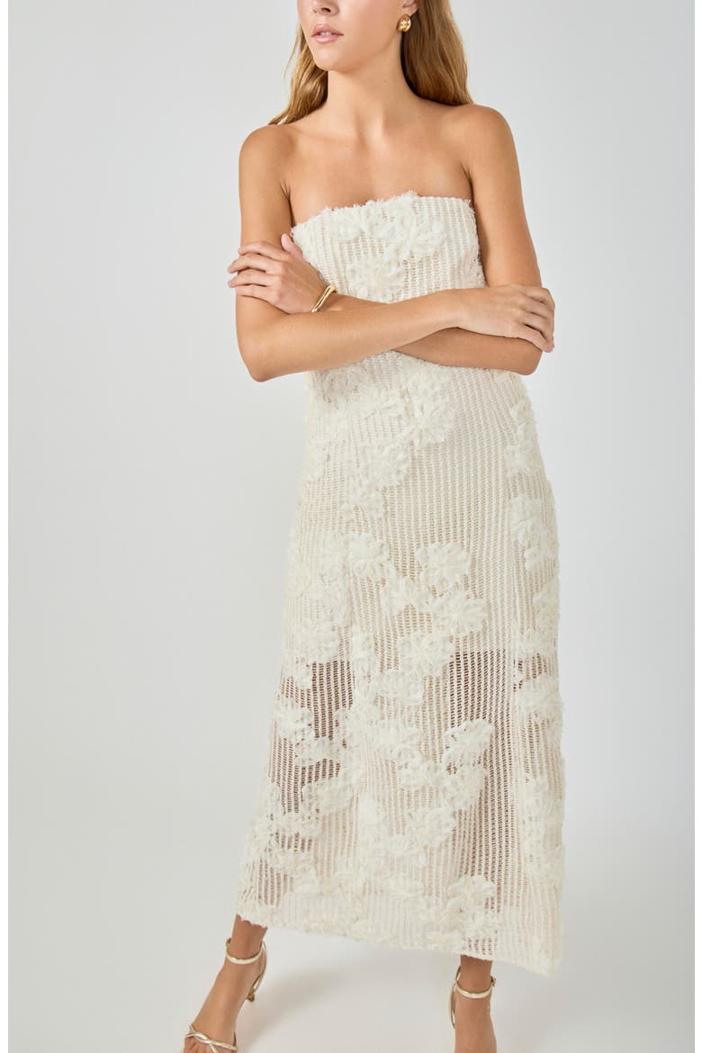 Mesh Overlay Strapless Dress, Alternate, color, CREAM