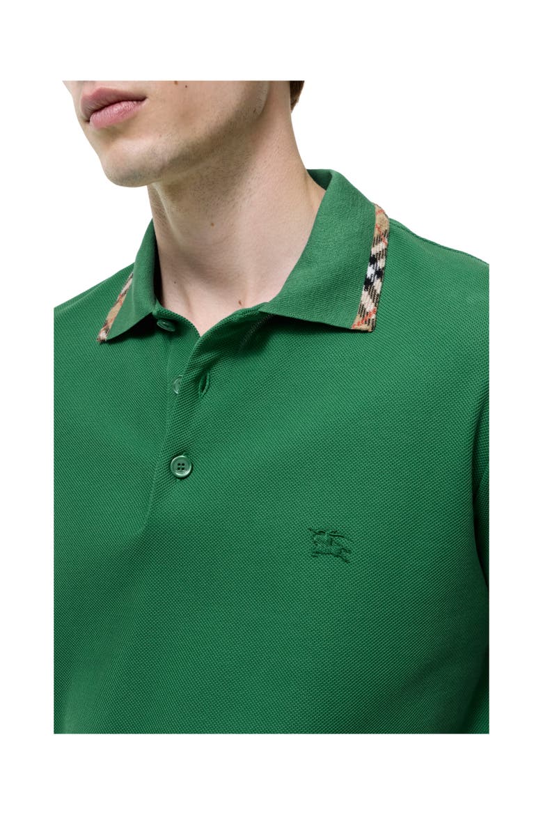 Check Trim Cotton Polo Shirt, Alternate, color, Jade green