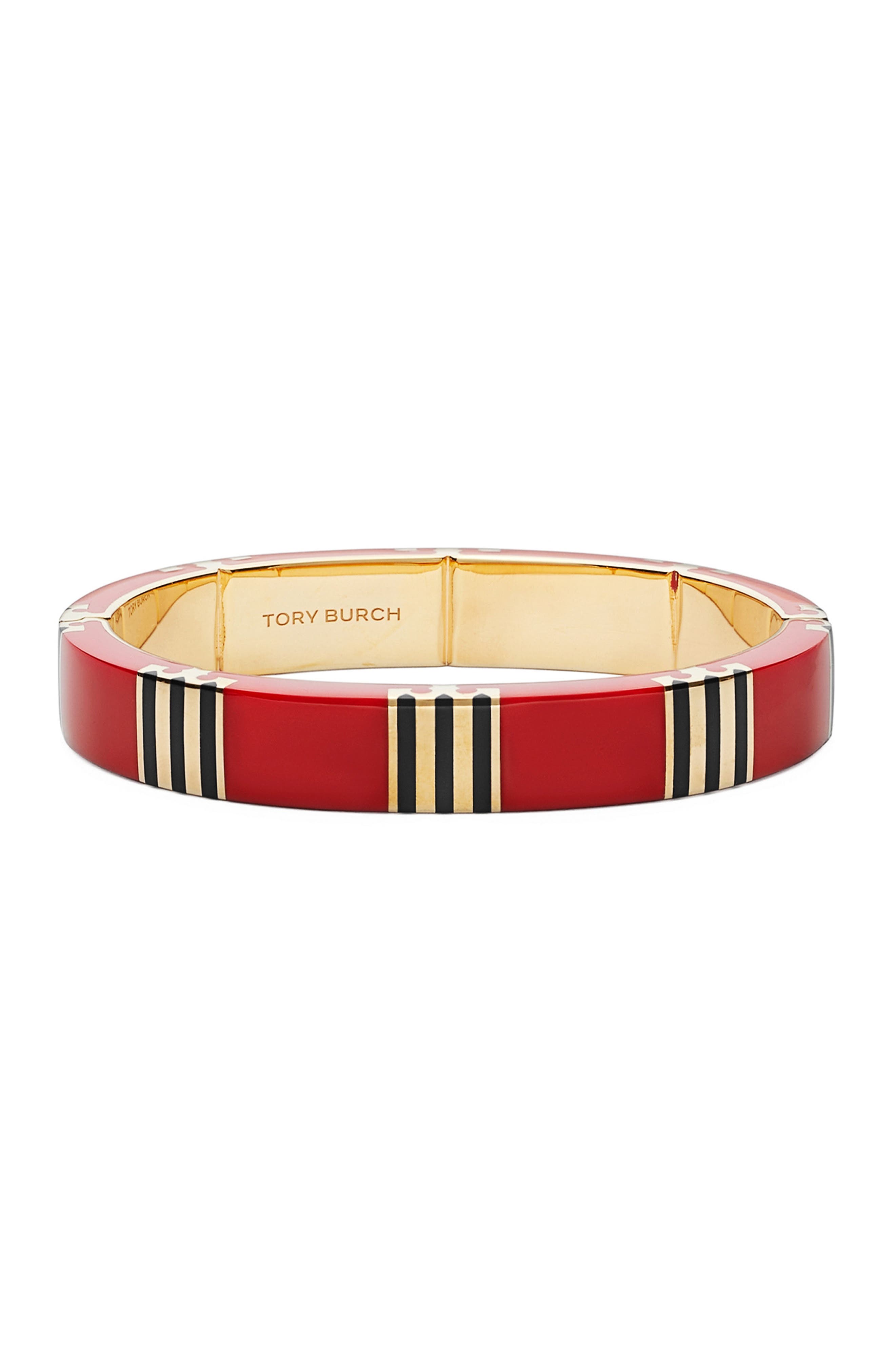 Tory Burch T-stripe Bangle Bracelet In Red