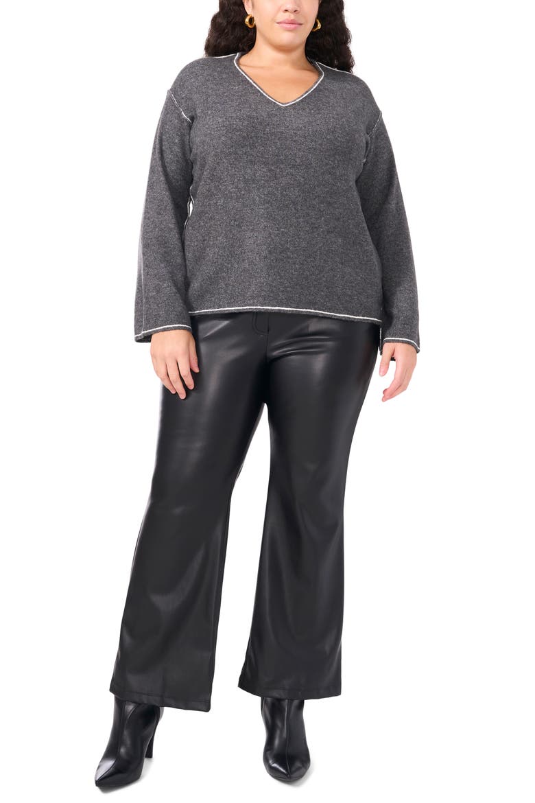 Tipped V-Neck Sweater, Alternate, color, MED HEATHER GREY