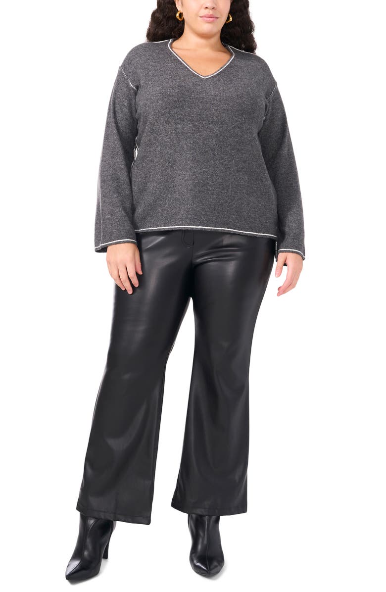 Vince Camuto Tipped V-Neck Sweater, Alternate, color, Med Heather Grey