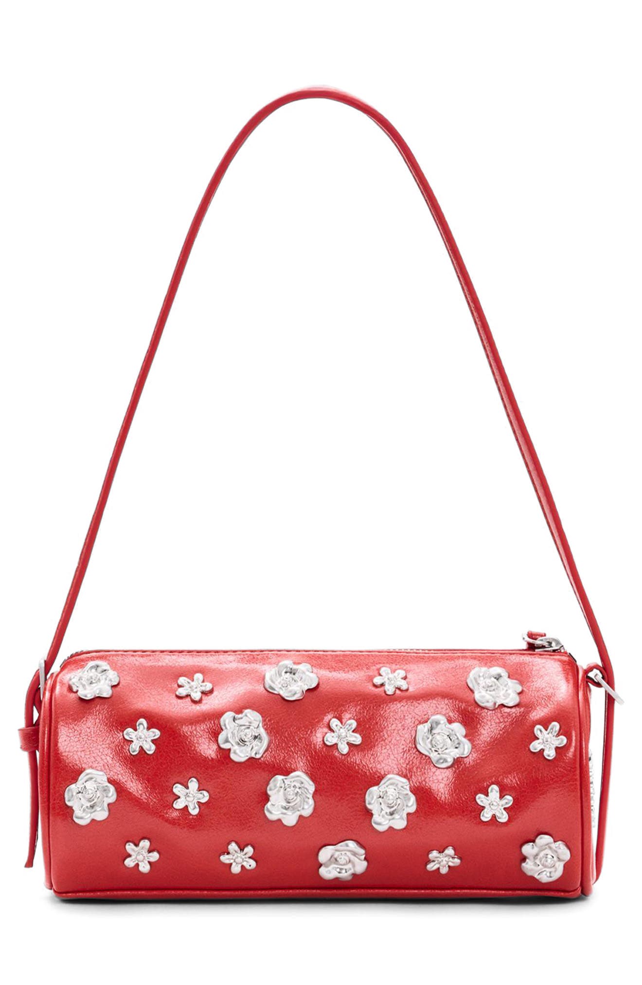 Small Faux Leather Shoulder Bag, Alternate, color, RED