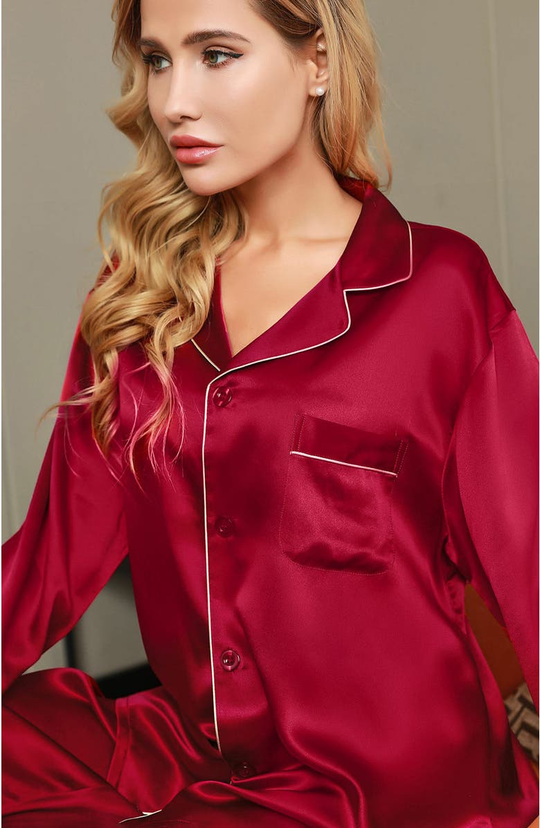 SILKSILKY Women's Natural Silk Long Sleeve Pajama Set, Alternate, color, 