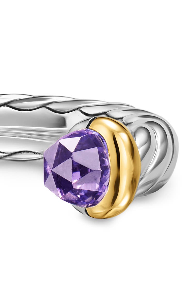 David Yurman Petite Cable Open Ring in Sterling Silver with 14K Yellow Gold, 3.4mm, Alternate, color, Amethyst