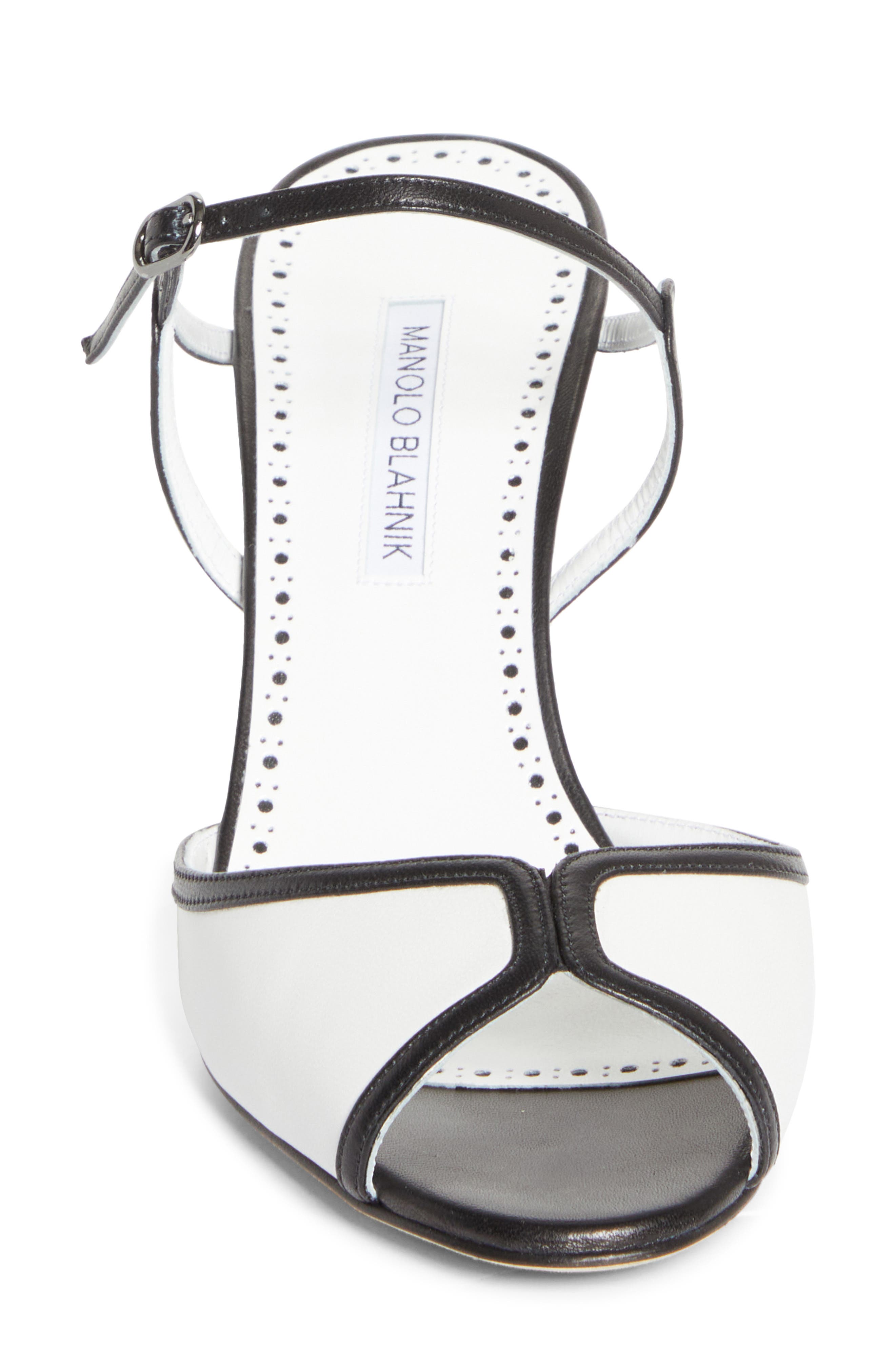 Manolo Blahnik Versari Slide Sandal, Alternate, color, White/ Black