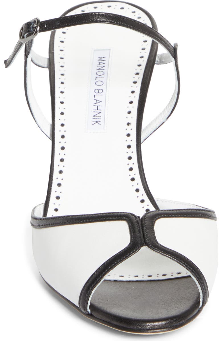 Manolo Blahnik Versari Slide Sandal, Alternate, color, White/ Black