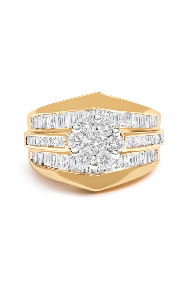 14K Yellow Gold 2-1/3 Ctw Diamond Cluster Channel Set Chevron Shaped Engagement Ring, Main, color, Yellow Gold